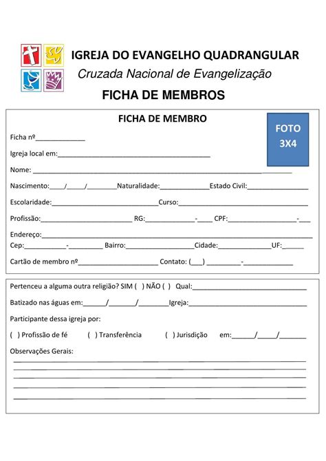 ficha de membros da igreja.